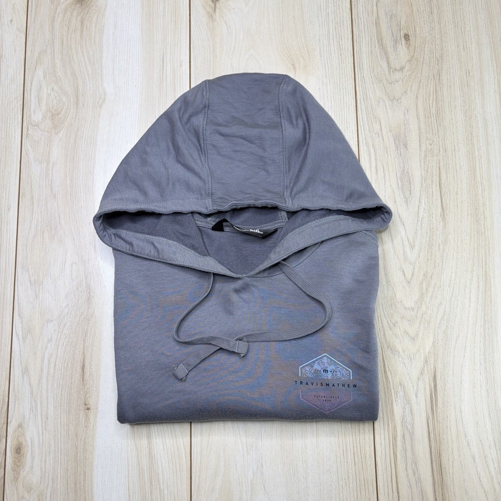 Travis Mathew Men's Graphic Hoodie Gray Light Sweatshirt Size Small Pima Cotton
